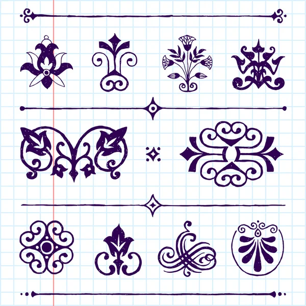 Vintage hand drawn design elements set — Stock Vector