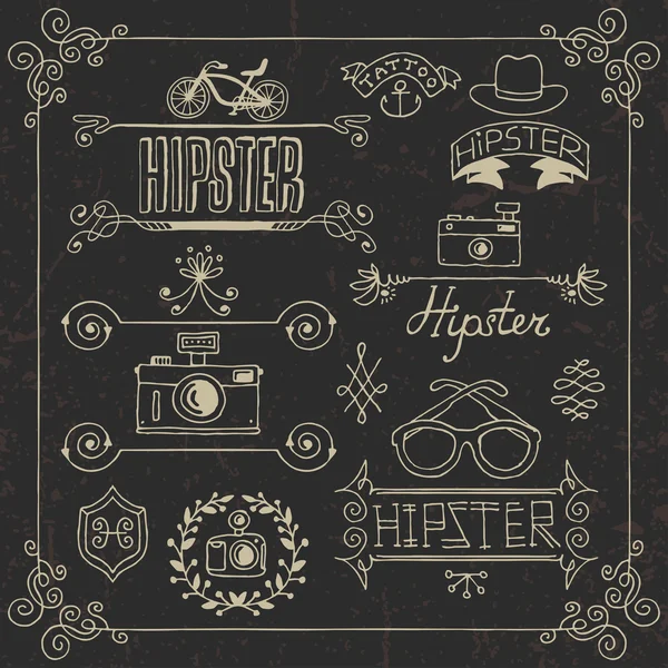 Vintage hipster mano dibujado elementos de diseño conjunto — Vector de stock