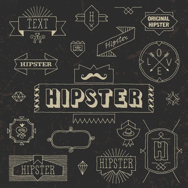 Vintage hipster mano dibujado elementos de diseño conjunto — Vector de stock