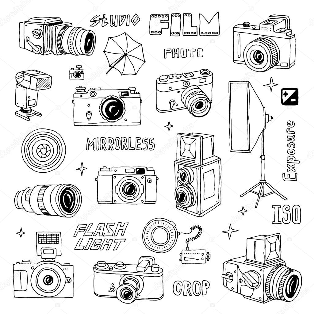 Hand drawn photographic doodles set