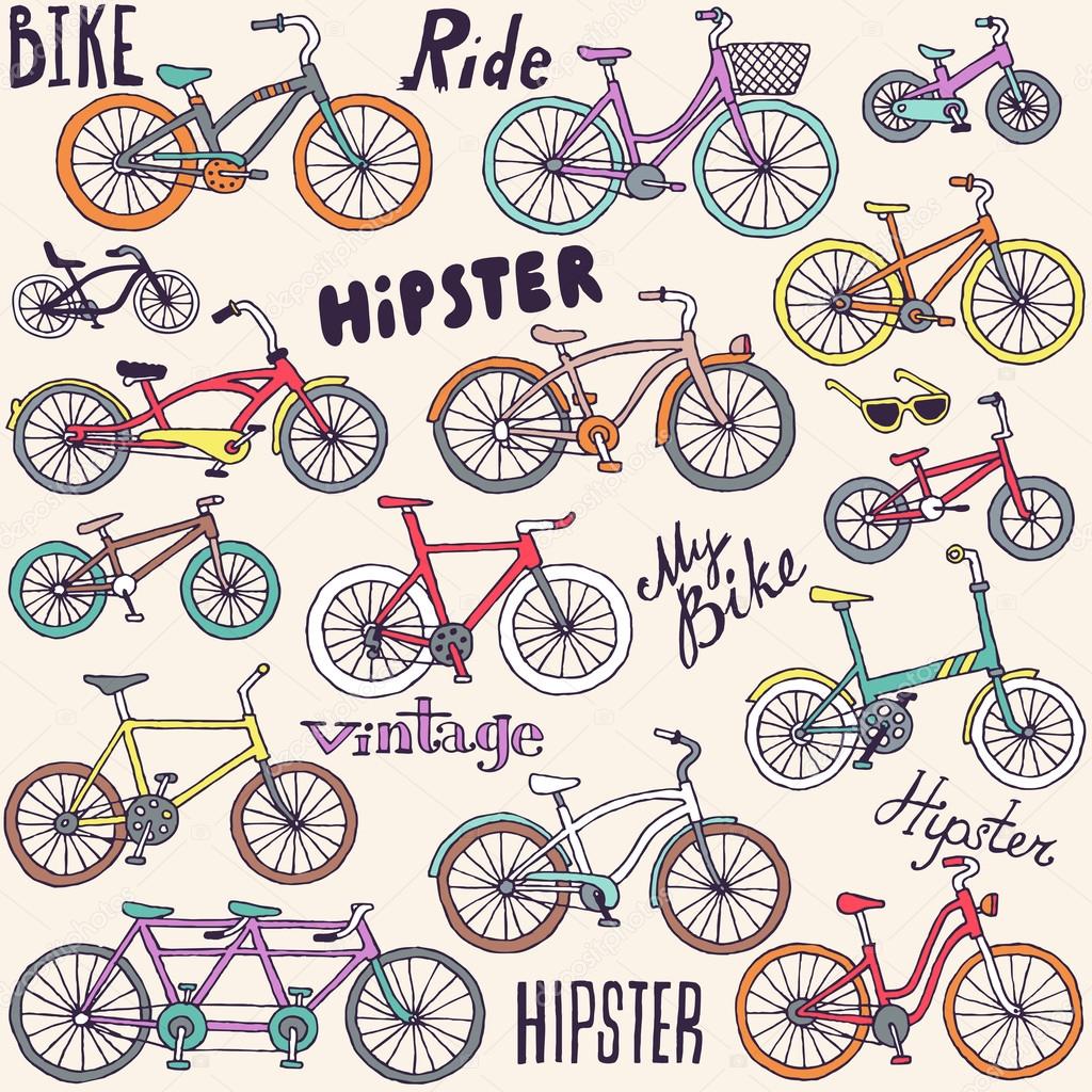 Bicycles seamless colorful pattern