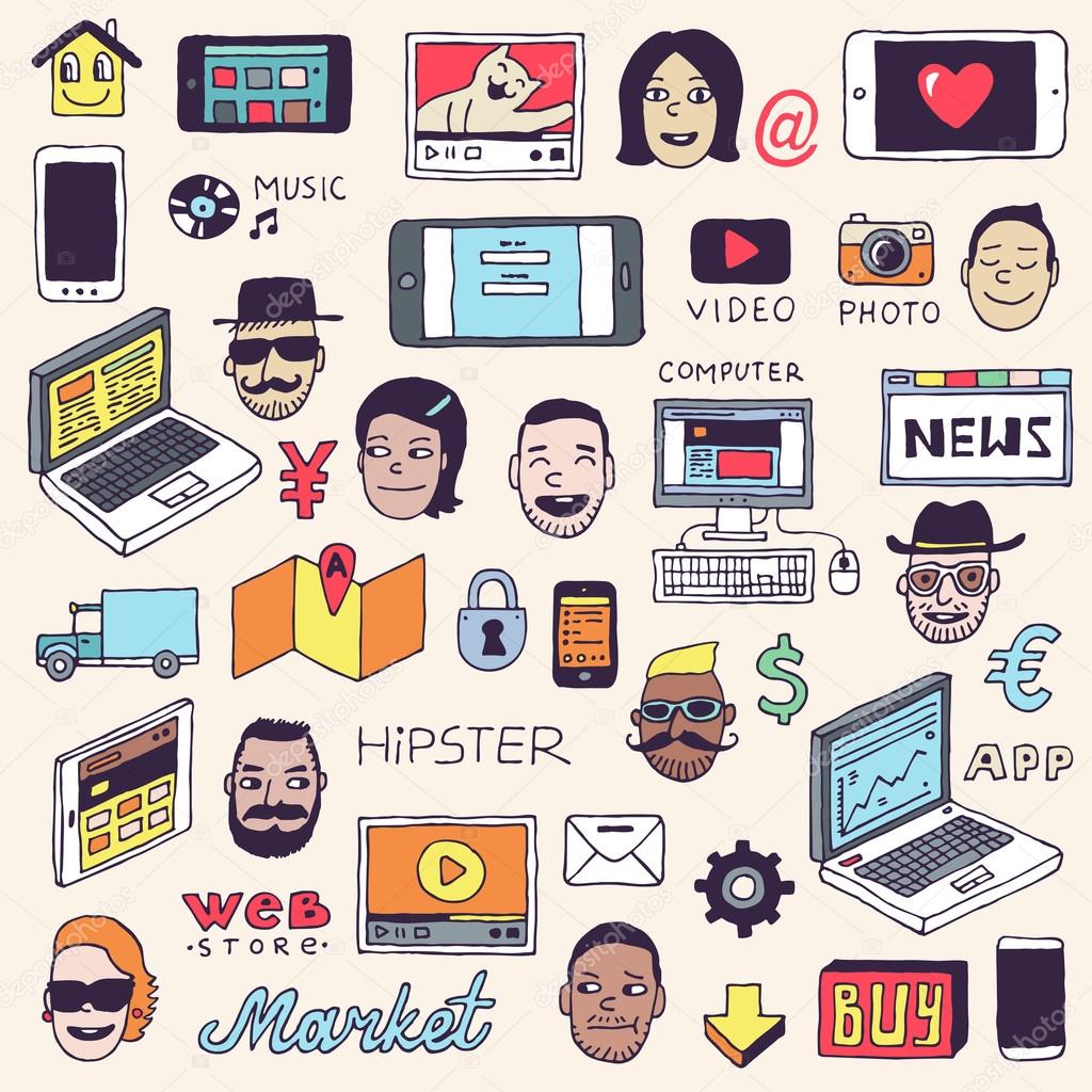 Hipster internet devices doodle set