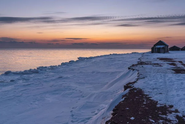 Kışın Kuzey Denizinde Kar Buz Güneş — Stok fotoğraf
