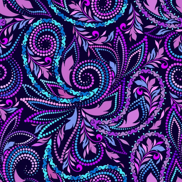 Patrón tradicional sin costuras con paisley. Adorno étnico brillante púrpura. Impresión vectorial. Uso para papel pintado, relleno de patrones, diseño textil. — Archivo Imágenes Vectoriales