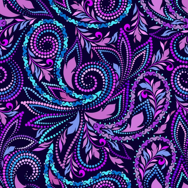 Padrão tradicional sem costura com paisley. Ornamento étnico brilhante roxo. Impressão vetorial. Use para papel de parede, enchimento padrão, design têxtil. —  Vetores de Stock