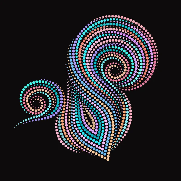 Seashell - um modelo colorido de pontos. Ornamento étnico tradicional. Objeto isolado sobre fundo preto. Impressão vetorial. —  Vetores de Stock