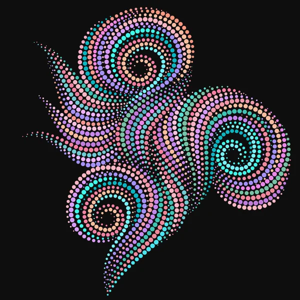 Seashell - un motif coloré de points. Ornement ethnique traditionnel. Objet isolé sur fond noir. Impression vectorielle. Illustration De Stock