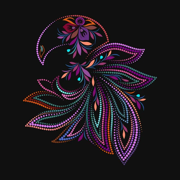 Colorido Pájaro Con Cuentas Arte Folclórico Floral Punteado Patrón Tradicional — Vector de stock