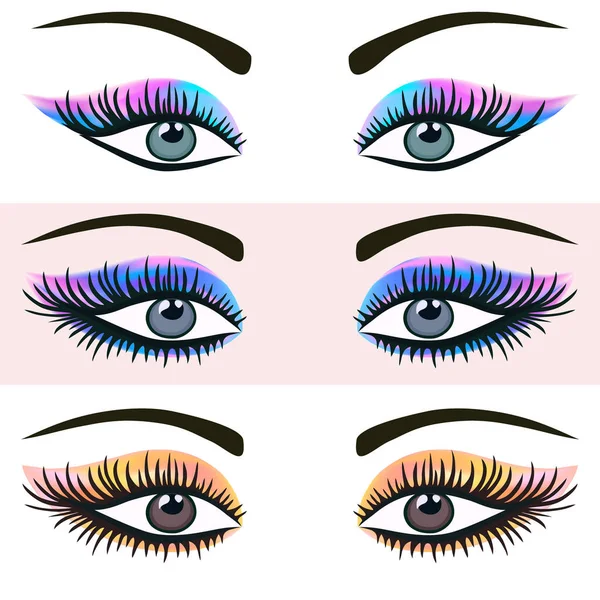 Maquillaje Color Para Una Fiesta Hermosos Ojos Vector Conjunto Para — Vector de stock