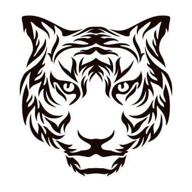 Kaplan, Çin 'in yeni yılının bir sembolü. Siyah şablon, beyaz arka planda yılın işareti. Vektör ortamı.