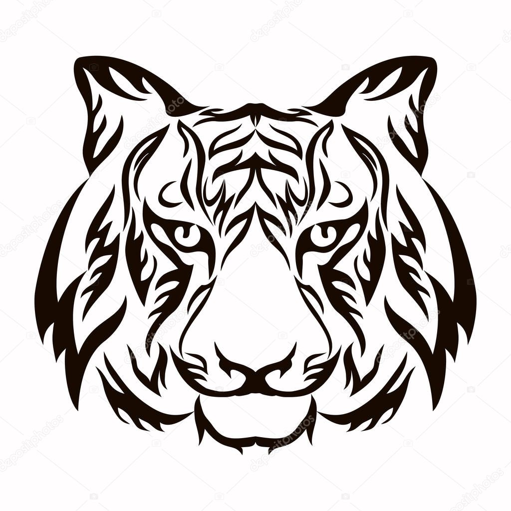 The tiger - a symbol of the Chinese new year. Black stencil - sign of the year on a white background. Vector clipart.