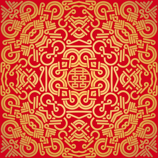 Bandana Chinese Design Red Gold Ornament Traditional Geometric Asian Pattern — Stock Vector
