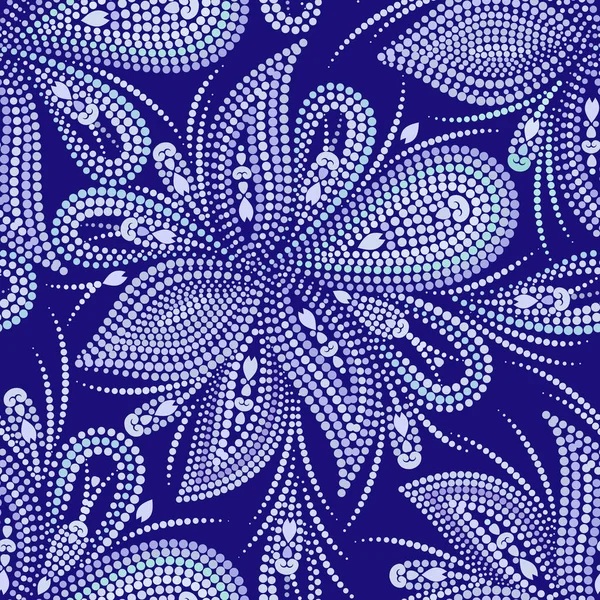 Nahtloses Weiß Blau Gepunktetes Muster Mit Paisley Traditionelle Ethnische Zierde — Stockvektor