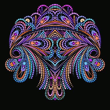 Neckline etnik tasarım. Noktalı renkli geleneksel desen. Süslü eşyalar ve işlemeler için boncuklu vektör baskısı, kadın kıyafetleri için..