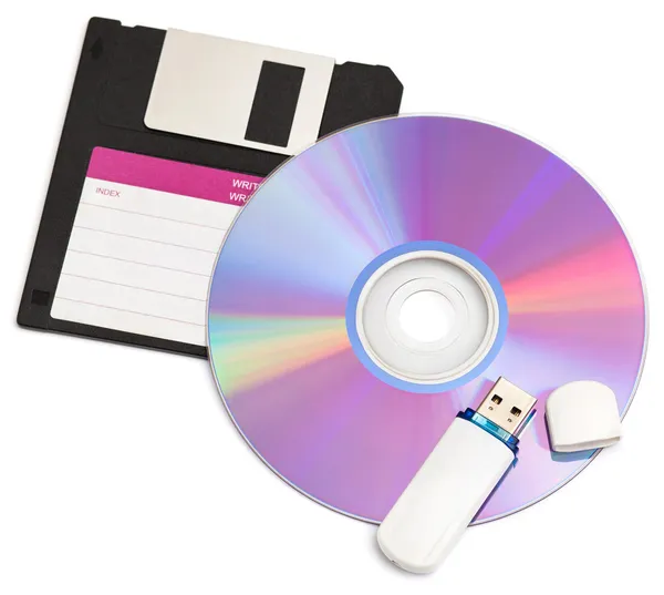 CD disk disket ve flash sürücü — Stok fotoğraf