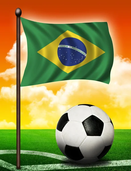Flaga brazylijskiej i piłka — Zdjęcie stockowe