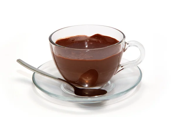 Hot chocolate in glass cup — Stock Photo, Image