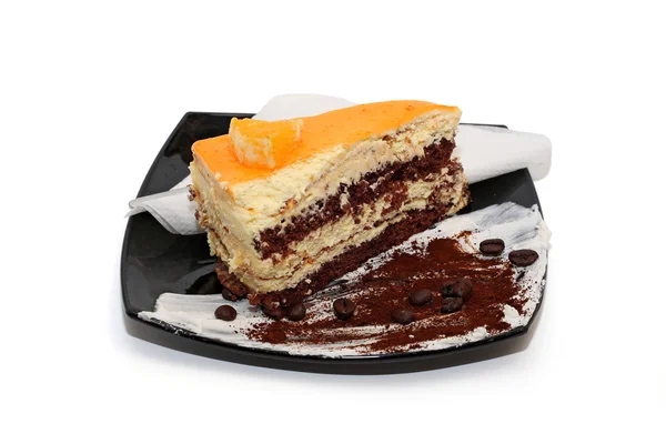Orange cake with coffee beans isolated — Stock Photo, Image