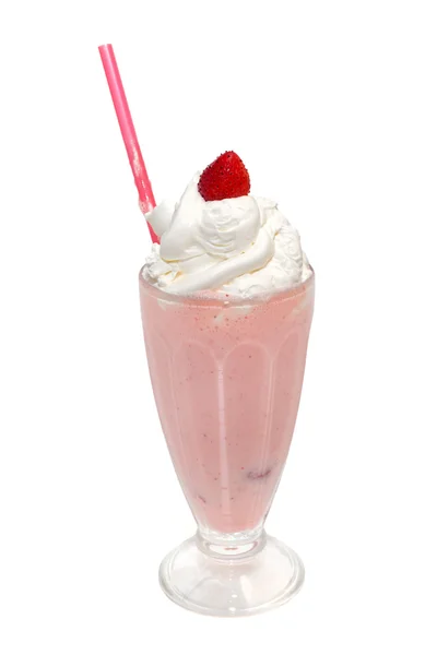 Milkshake con fragola e panna isolate — Foto Stock