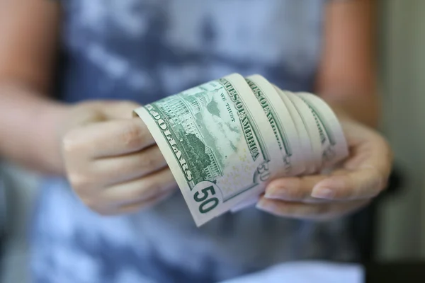 Woman hands holding money — Stock Photo, Image