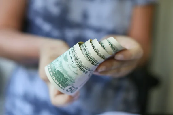 Woman hands holding money — Stock Photo, Image