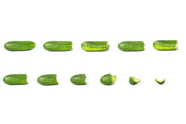 Collage of cucumbers. process of eating — Stock Photo, Image