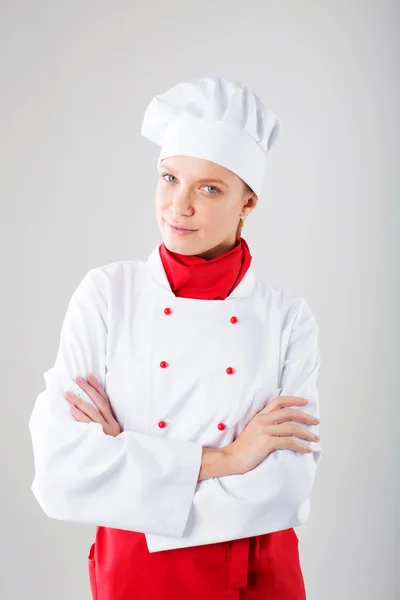 Chef woman. Isolated over white background — Stock Photo, Image