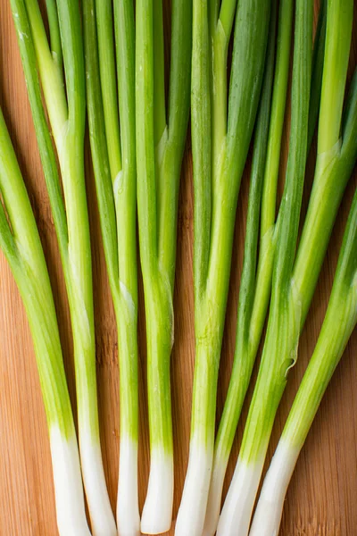 Cebolla verde primavera sobre tabla de madera — Foto de Stock