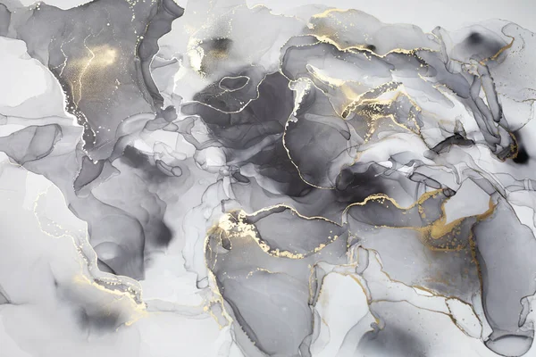 Luxury Abstract Liquid Painting Background Alcohol Ink Technique Black Gold — Stock Photo, Image