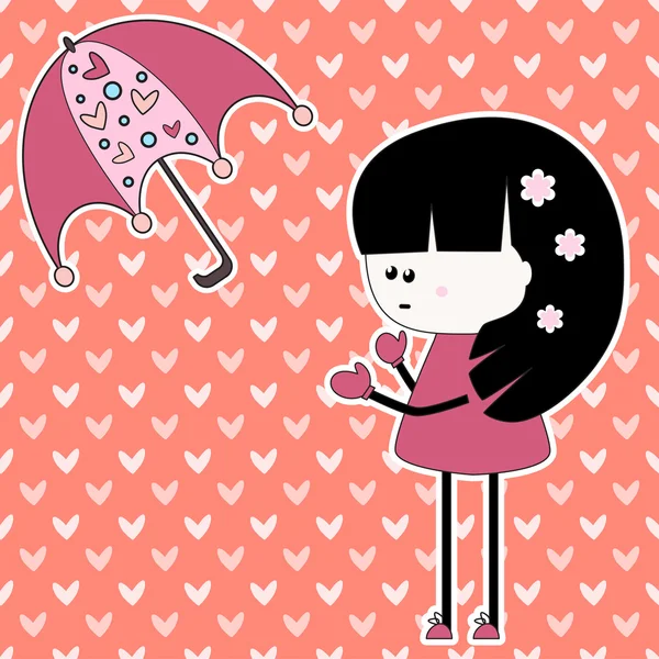Illustration avec fille et parapluie — Image vectorielle