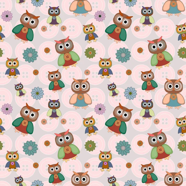 Seamless pattern with owl and button — Stock Vector