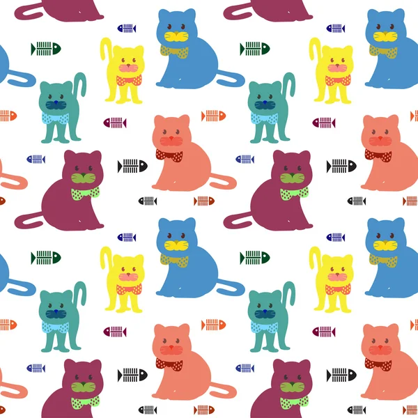 Seamless pattern with cats and fishes — Stock Vector