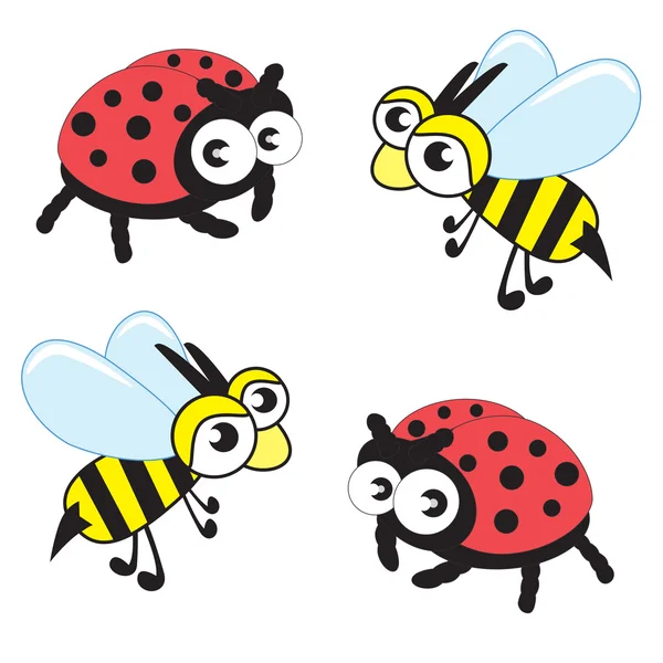 Ilustración con mariquita y abeja — Vector de stock