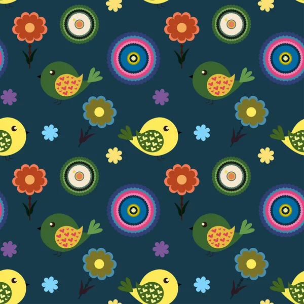 Seamless pattern birds and flowers Stock Illustration