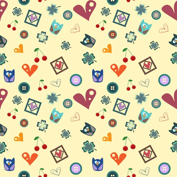 Seamless pattern with owl and heart Royalty Free Stock Vectors