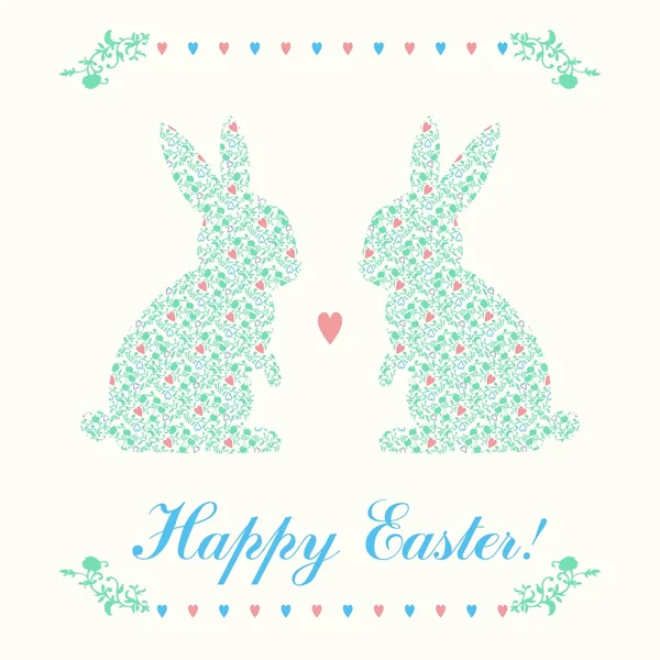 Szczęśliwy kartka Wielkanocna z królików — Wektor stockowy