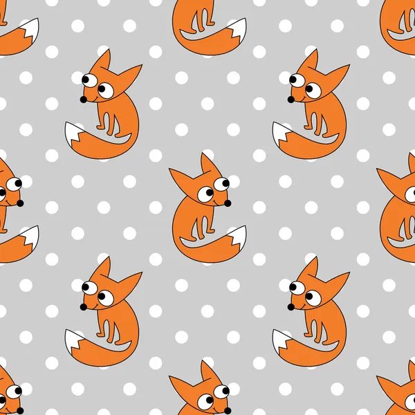 Schattig naadloze patroon met rode weinig fox. vectorillustratie op polka dots achtergrond. — Stockvector