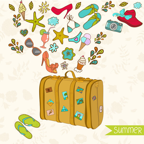 Vector summer card with retro suitcase