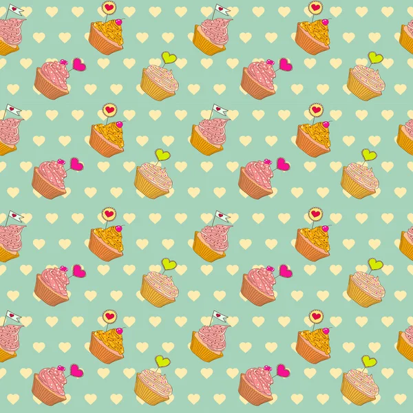 Vector cute cupcakes pattern to Valentine's Day — Stock Vector