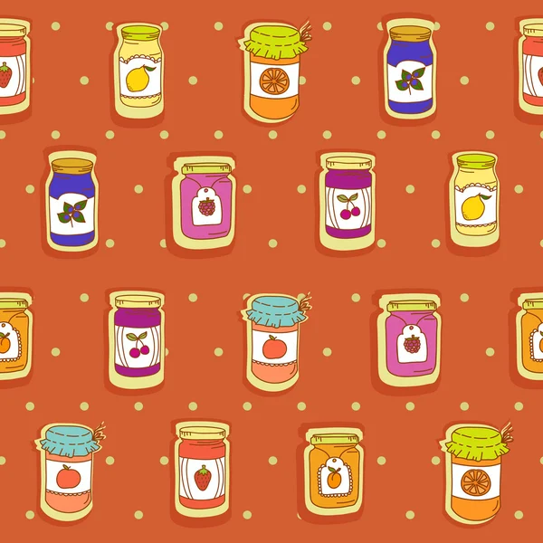 Jars of jam seamless pattern — Stock Vector