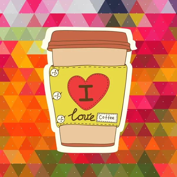 Vector cute coffee cup on the stylish triangle background. — Stock Vector