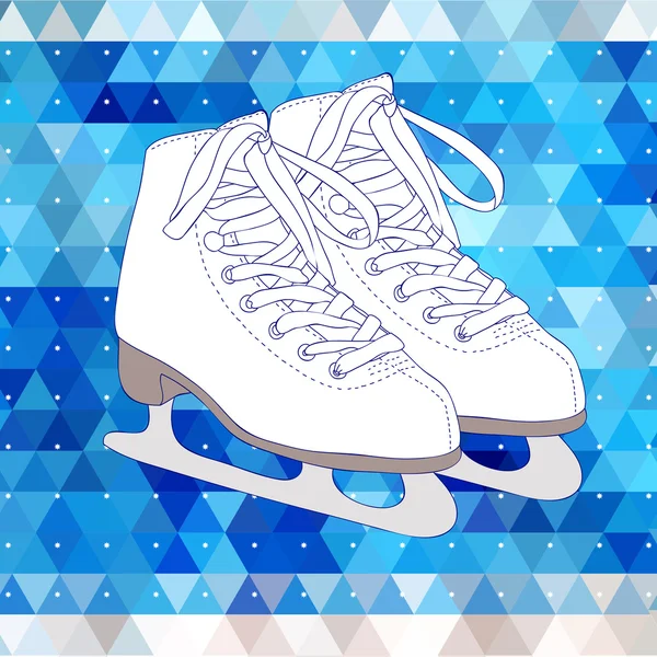 青い三角形の背景にアイス スケートとベクトル名刺デザイン. — ストックベクタ