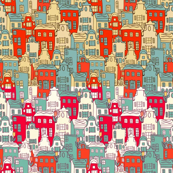 Vector Amsterdam city pattern with tulips. — Stockový vektor