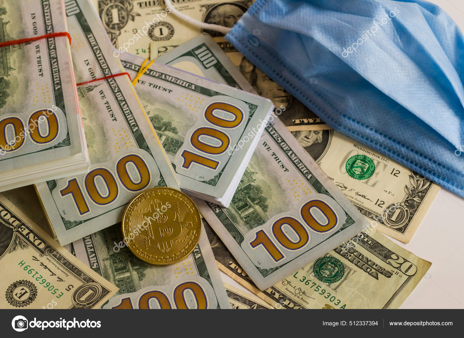 Bitcoin Metal Cripto Dinero Máscara Médica Billetes Dólar Americano Vista —  Foto editorial de stock #512337394 ©Gulsen_Ozcan