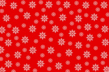 Farklı boyutlarda kar taneleri kırmızı arka planda izole edilmiş, Noel 'in kavramsal çizimi