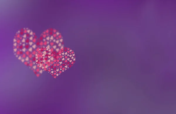 Two Pink Hearts One Which Blurred Copy Space Purple Surface — Stock Photo, Image