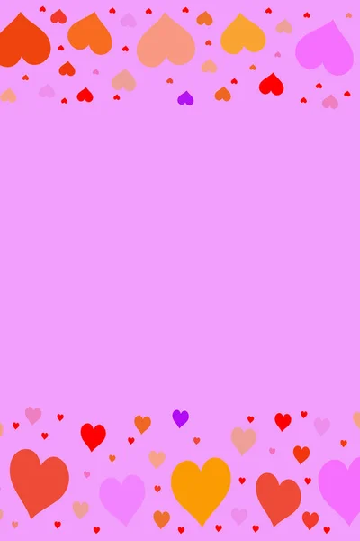 Dekorativa Olika Hjärtan Olika Storlekar Och Färger Placeras Gränsen Rosa — Stockfoto