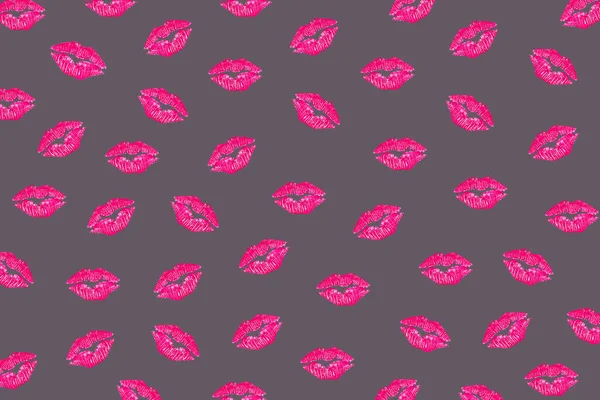 Sexy Lip Prints Pink Lipstick Isolated Grey Background Conceptual Illustration — Stock Photo, Image