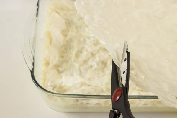 Préparation Dessert Traditionnel Ramadan Est Gullac Avec Lait Des Feuilles — Photo