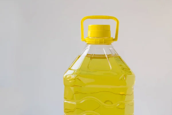 Five Liter Sunflower Oil Plastic Bottle White Background Copy Space — Stock Photo, Image